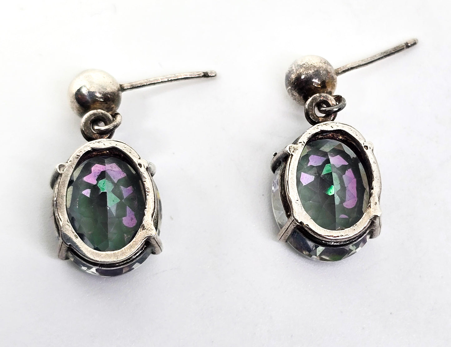 Mystic Topaz 10ct rainbow gemstone open work sterling silver post earrings