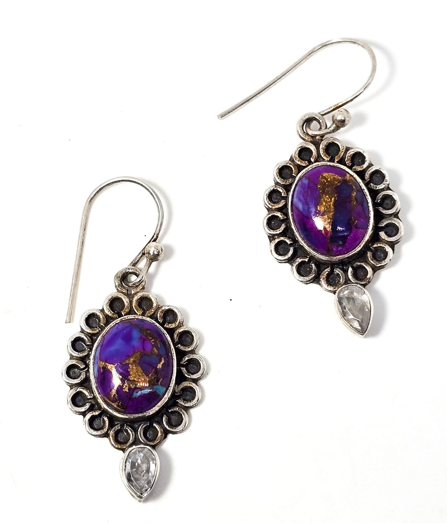 Purple copper mojave turquoise Cubic zirconia CZ gemstone sterling silver earrings