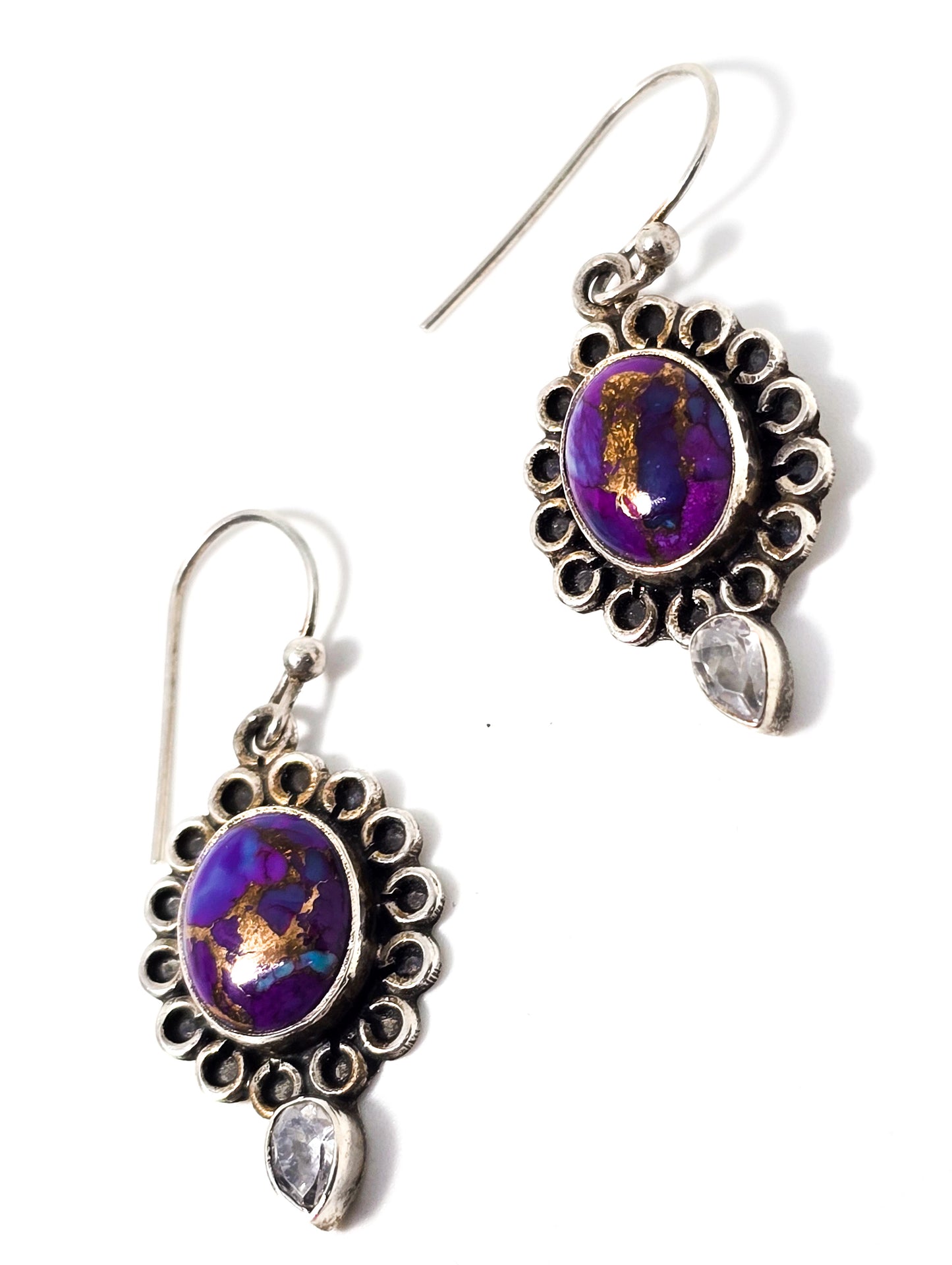 Purple copper mojave turquoise Cubic zirconia CZ gemstone sterling silver earrings