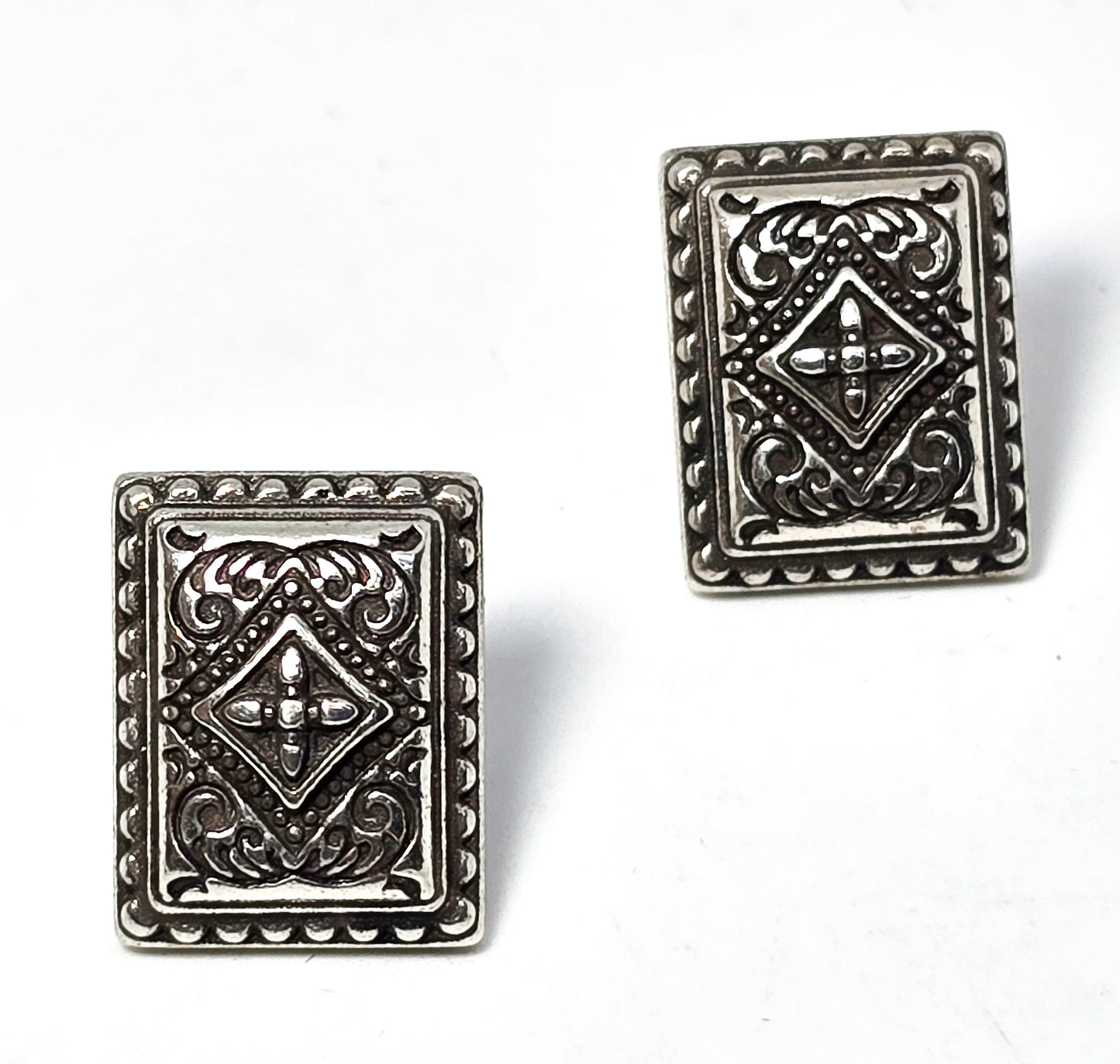 Brighton thick filigree silver toned rectangular signed stud post earrings