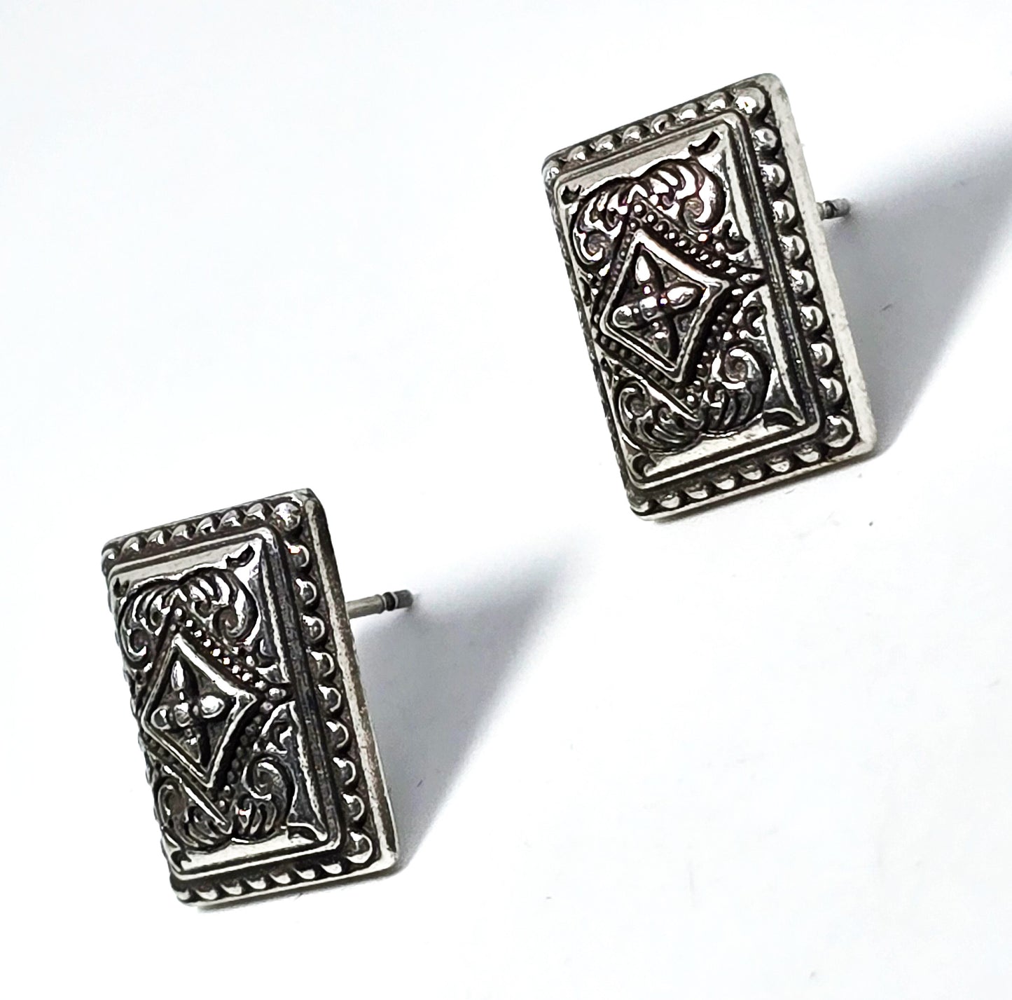 Brighton thick filigree silver toned rectangular signed stud post earrings