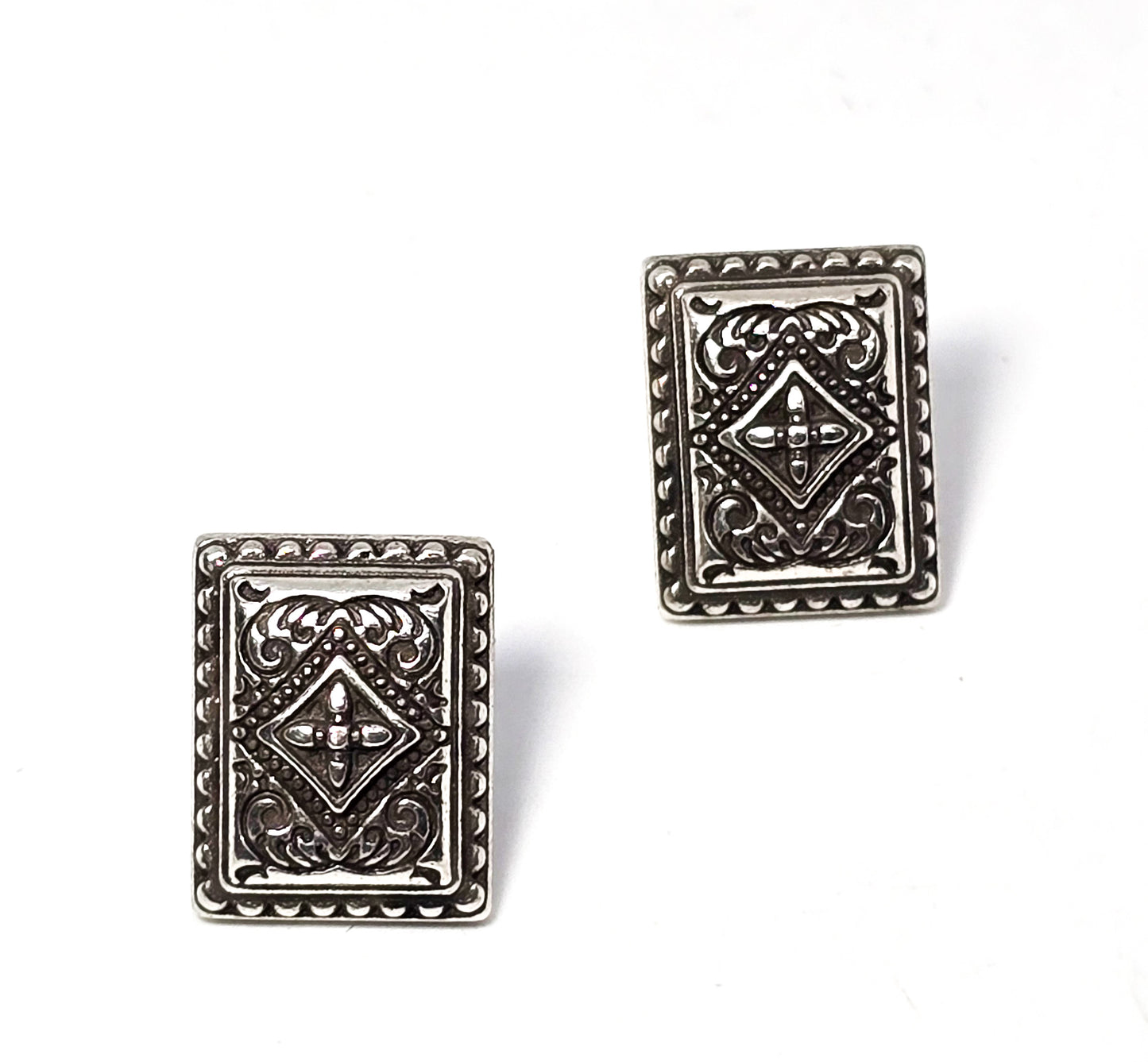 Brighton thick filigree silver toned rectangular signed stud post earrings