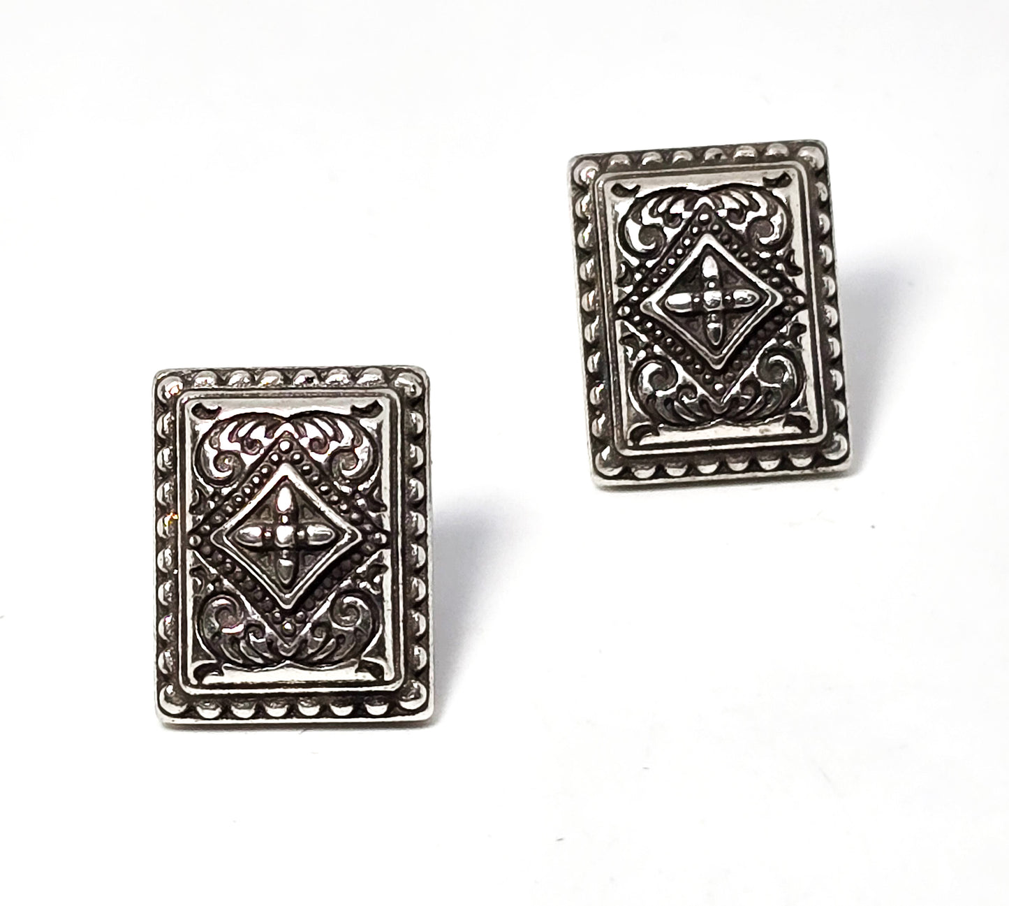 Brighton thick filigree silver toned rectangular signed stud post earrings