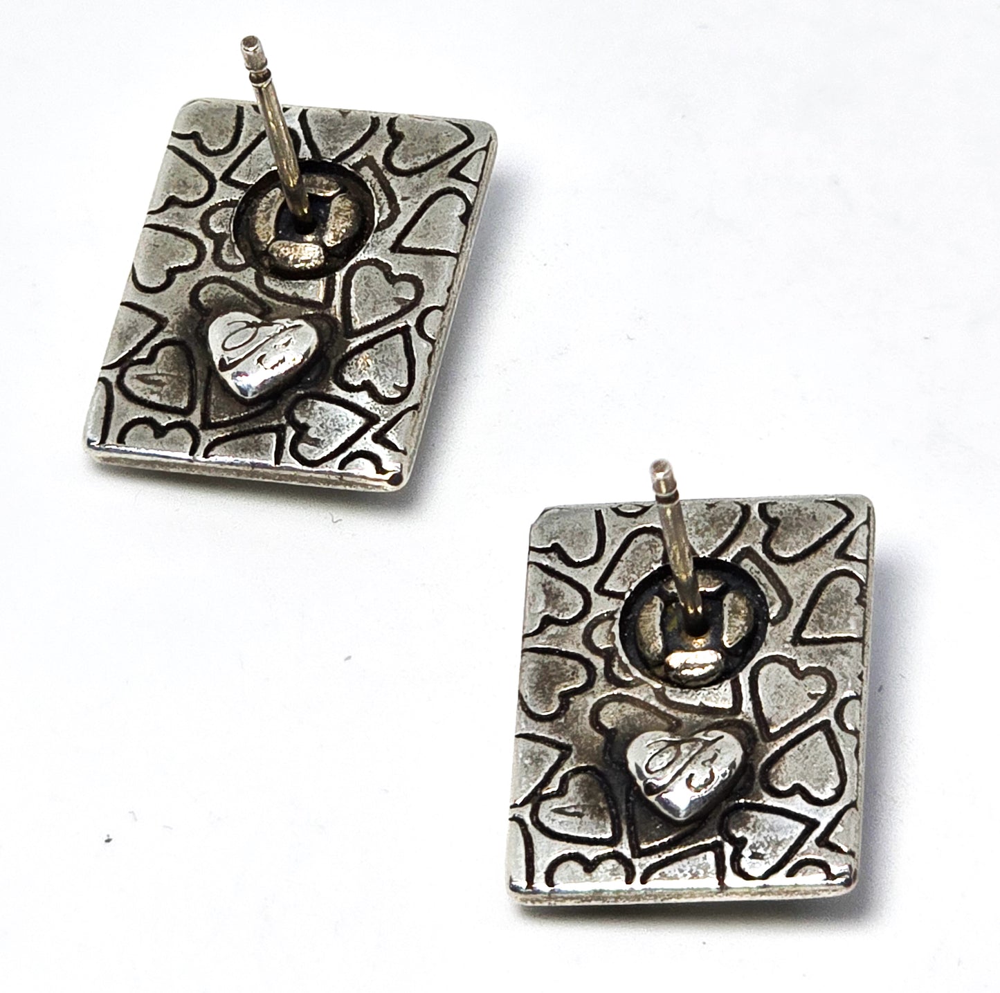 Brighton thick filigree silver toned rectangular signed stud post earrings