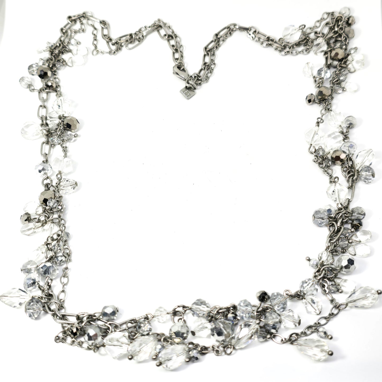 Banana Republic Necklace Silver Tone Double Layered Crystal Dangle Beaded necklace