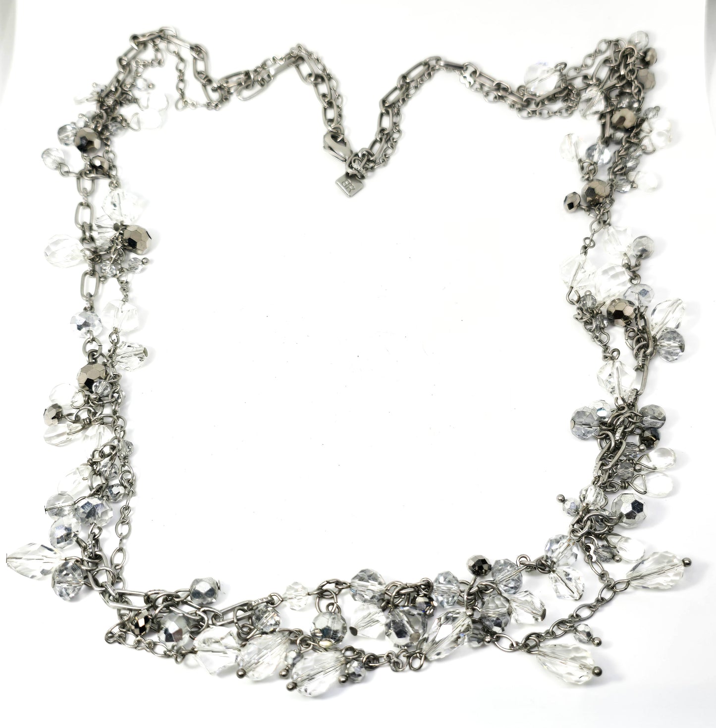 Banana Republic Necklace Silver Tone Double Layered Crystal Dangle Beaded necklace