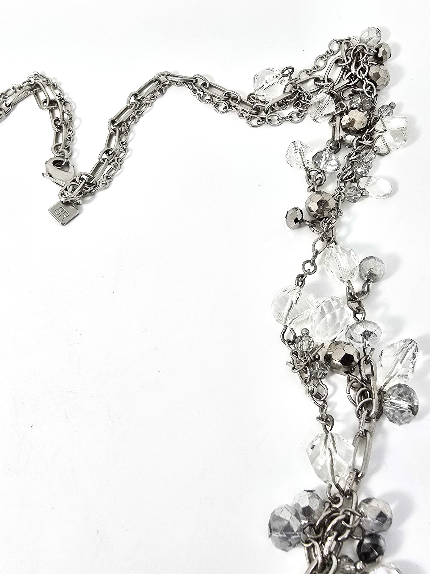 Banana Republic Necklace Silver Tone Double Layered Crystal Dangle Beaded necklace