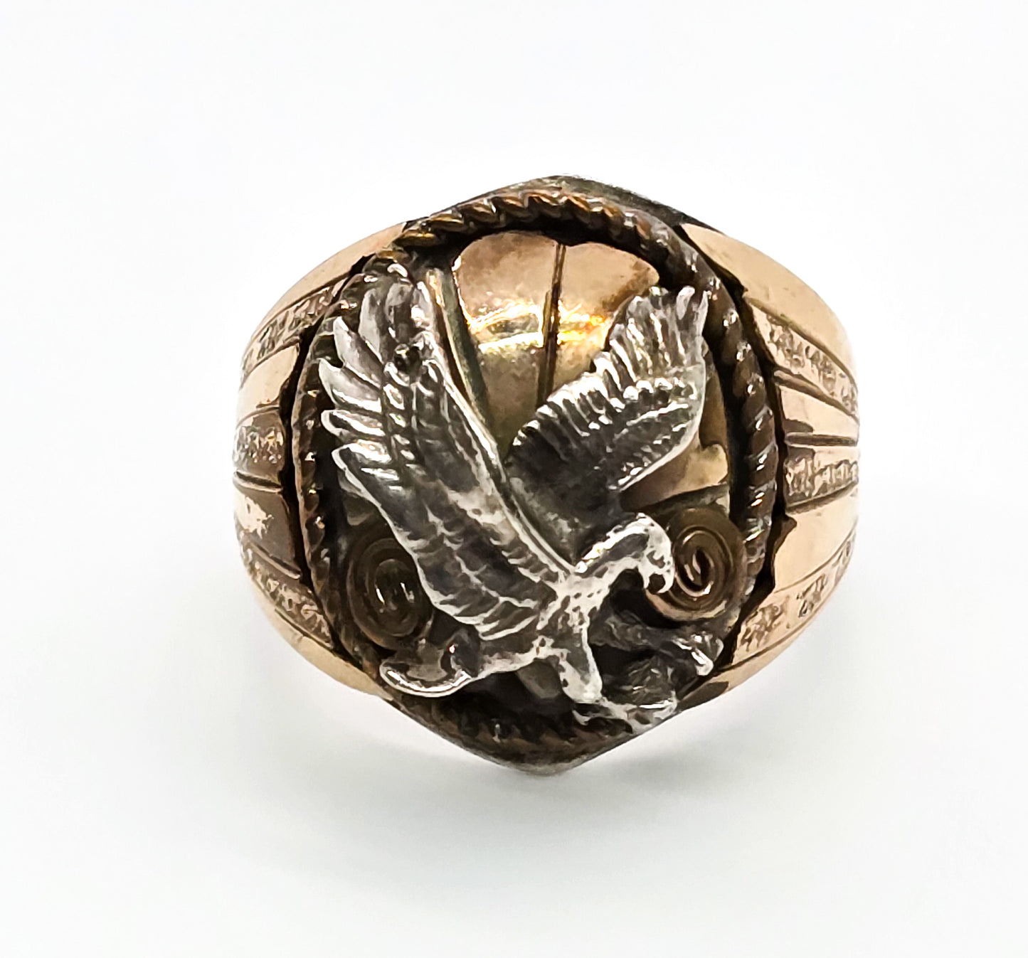 Silver Ray Sterling Silver & 10k GF gold filled American Eagle Statement Ring size 11.5