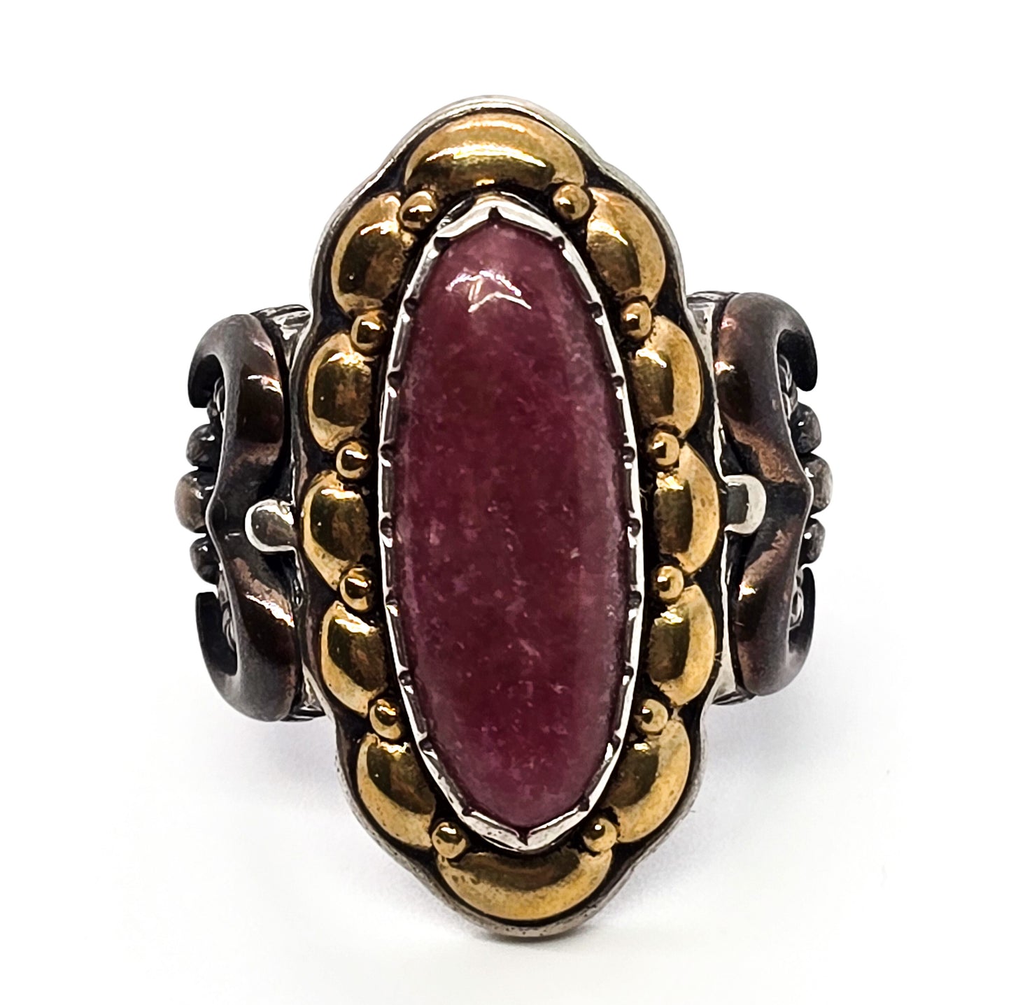 Carolyn Pollack Rhodonite Brass Copper Sterling Silver large Statement Ring size 8