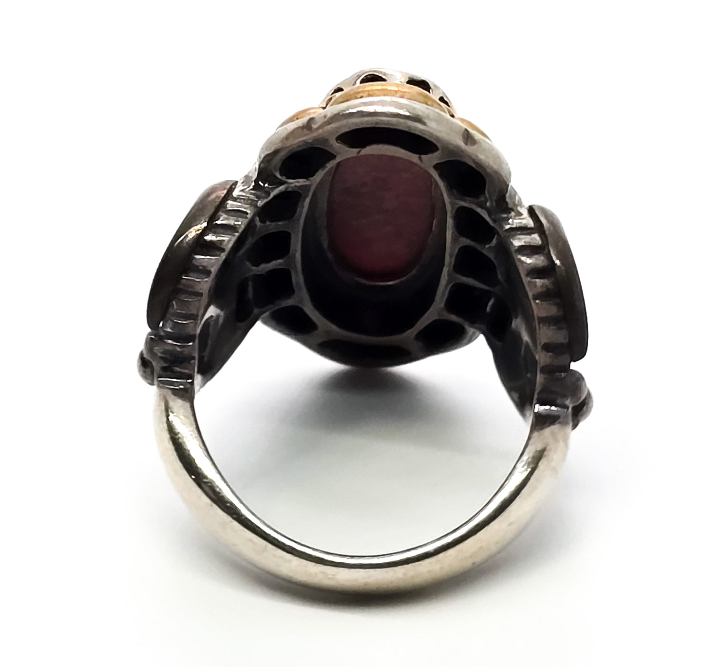 Carolyn Pollack Rhodonite Brass Copper Sterling Silver large Statement Ring size 8