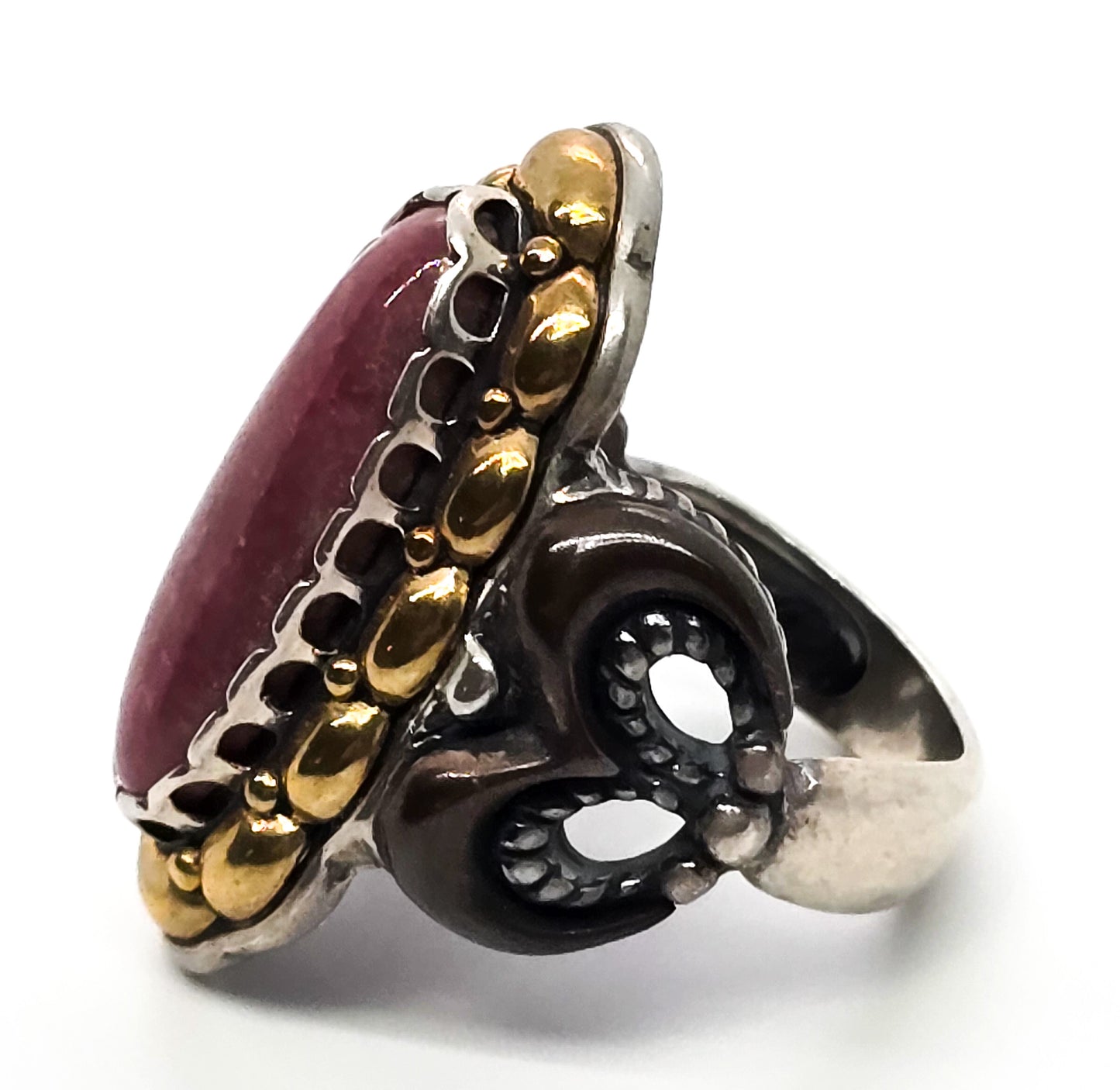 Carolyn Pollack Rhodonite Brass Copper Sterling Silver large Statement Ring size 8