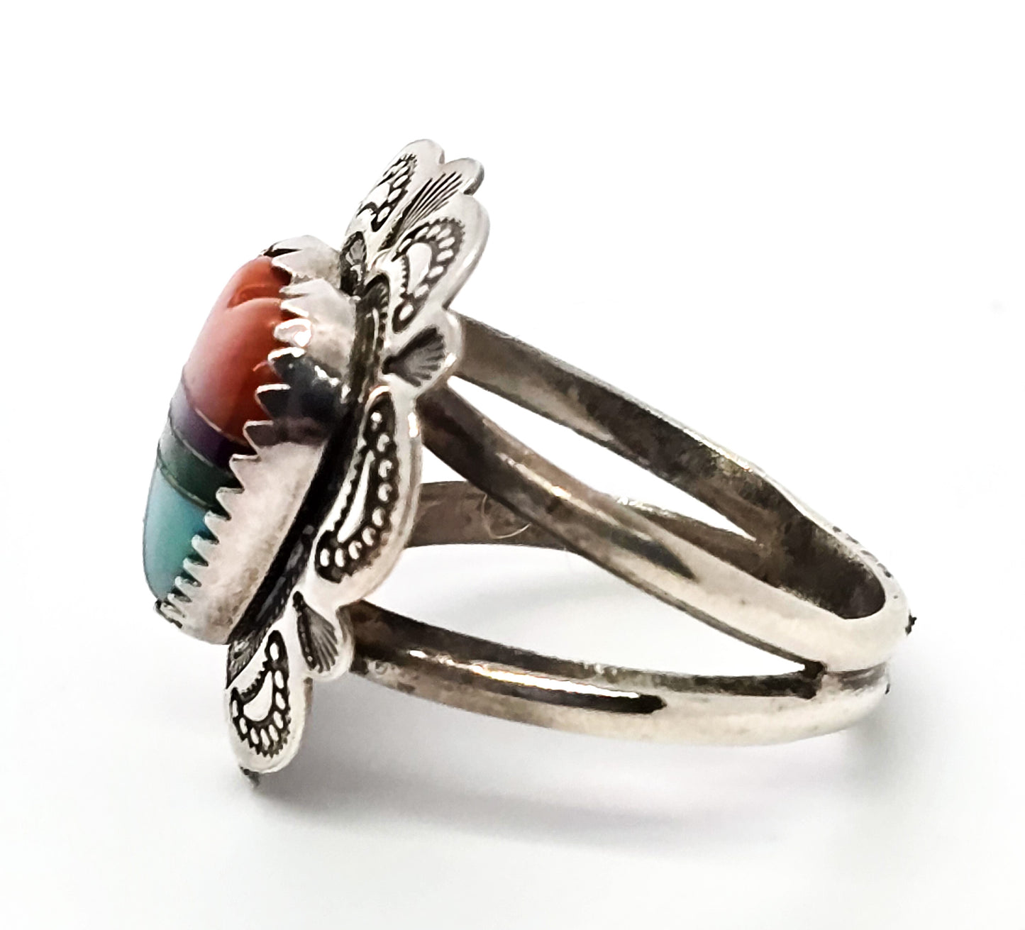 QT Inlay Zuni heart Native American vintage sterling silver concho ring size 6