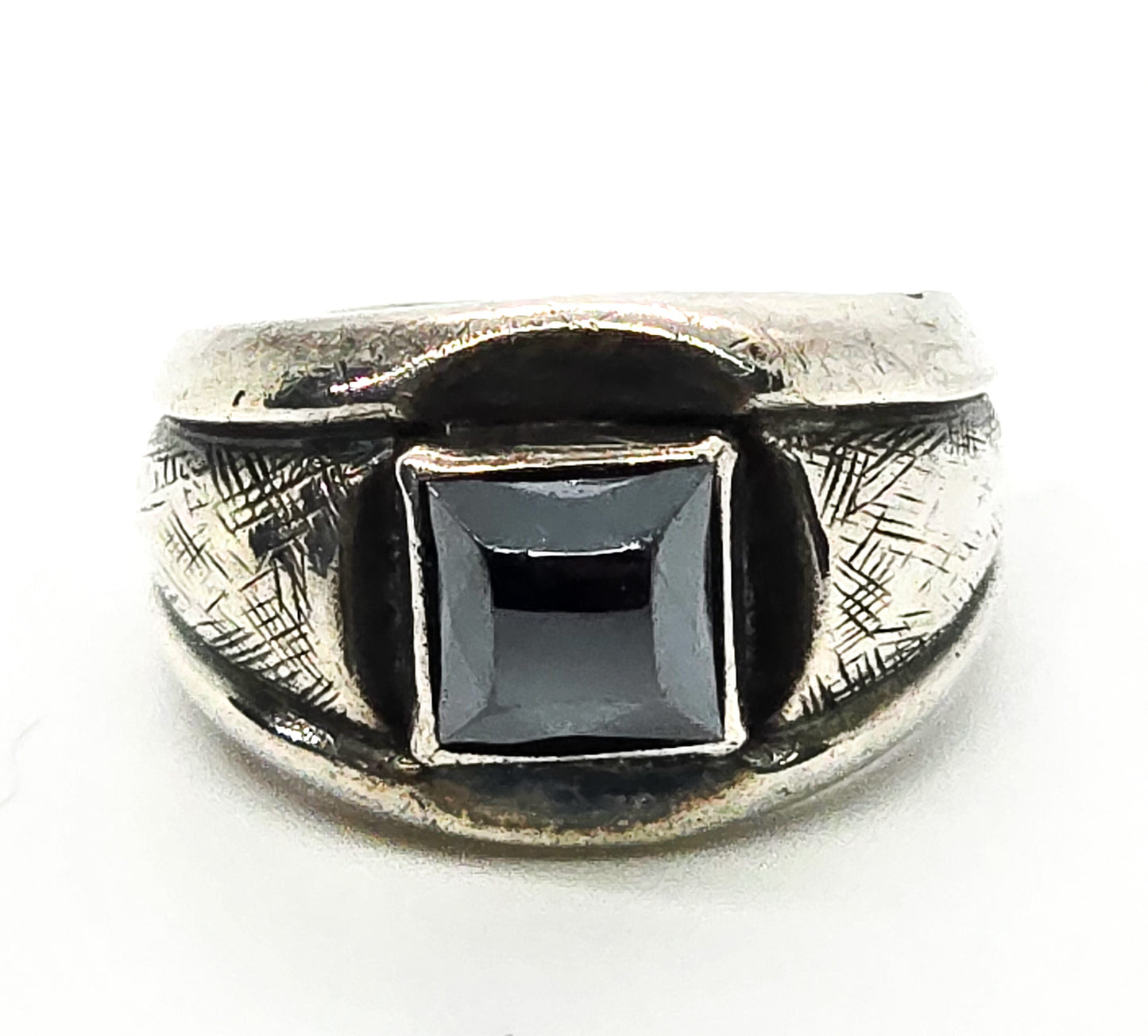 Bell Trading Post Faceted Hematite vintage Southwestern sterling silver ring size 4