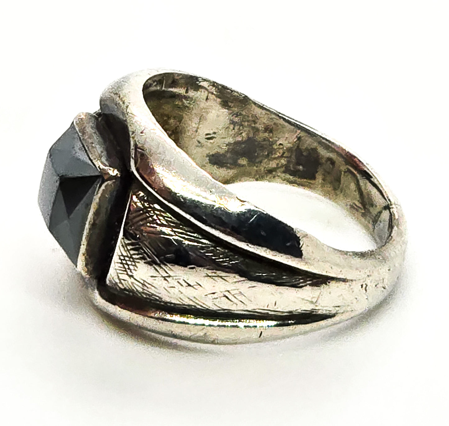 Bell Trading Post Faceted Hematite vintage Southwestern sterling silver ring size 4