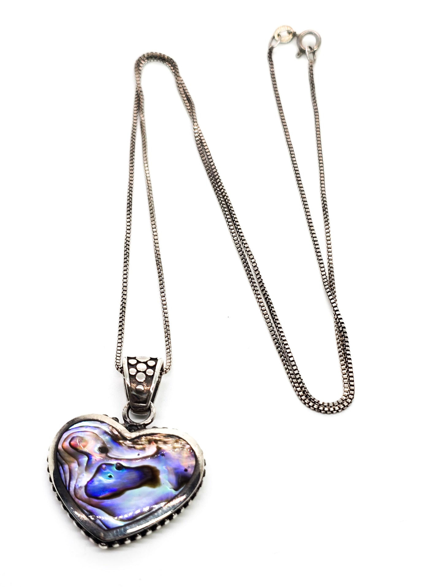 Abalone heart Bali Balinese tribal solid sterling silver vintage pendant necklace