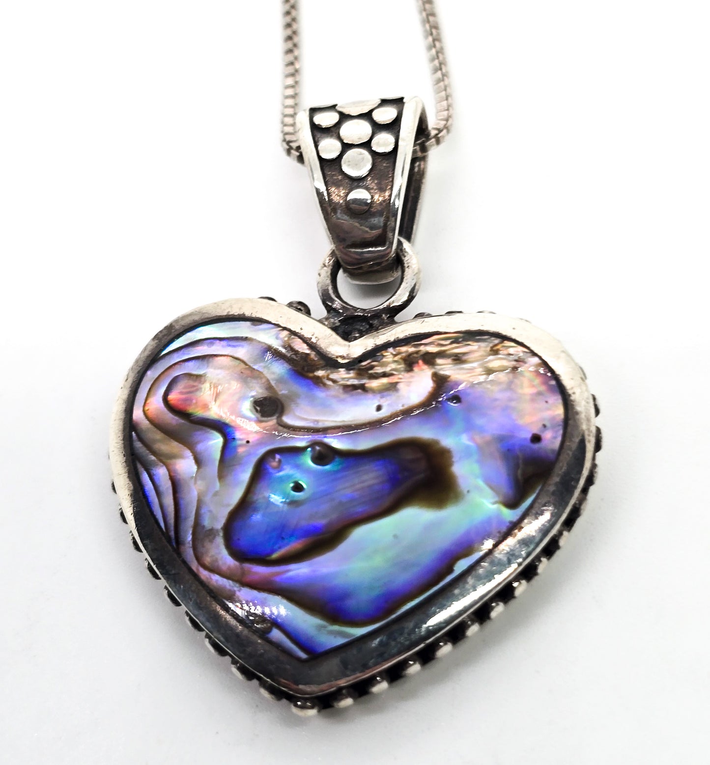 Abalone heart Bali Balinese tribal solid sterling silver vintage pendant necklace