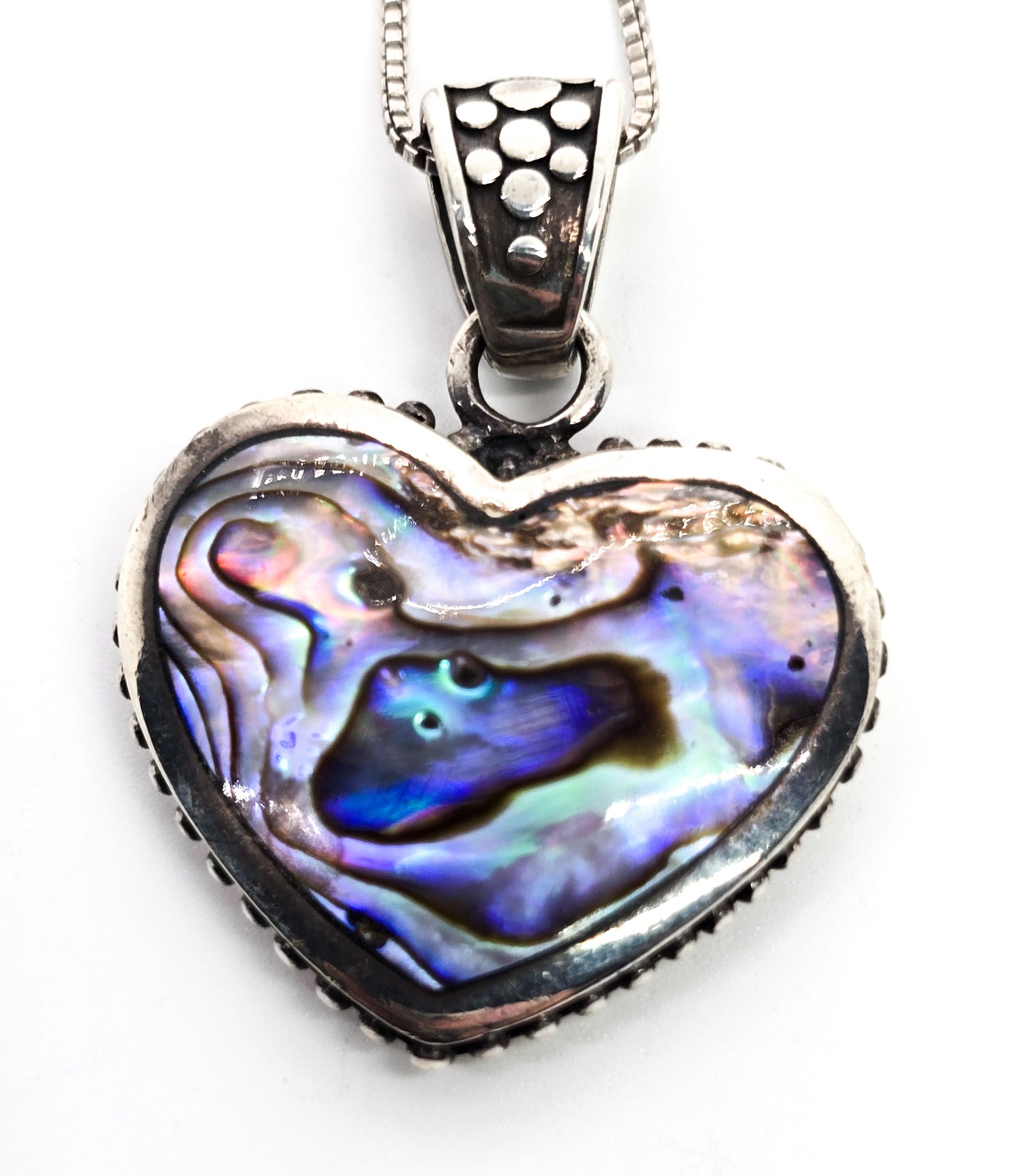 Abalone heart Bali Balinese tribal solid sterling silver vintage pendant necklace