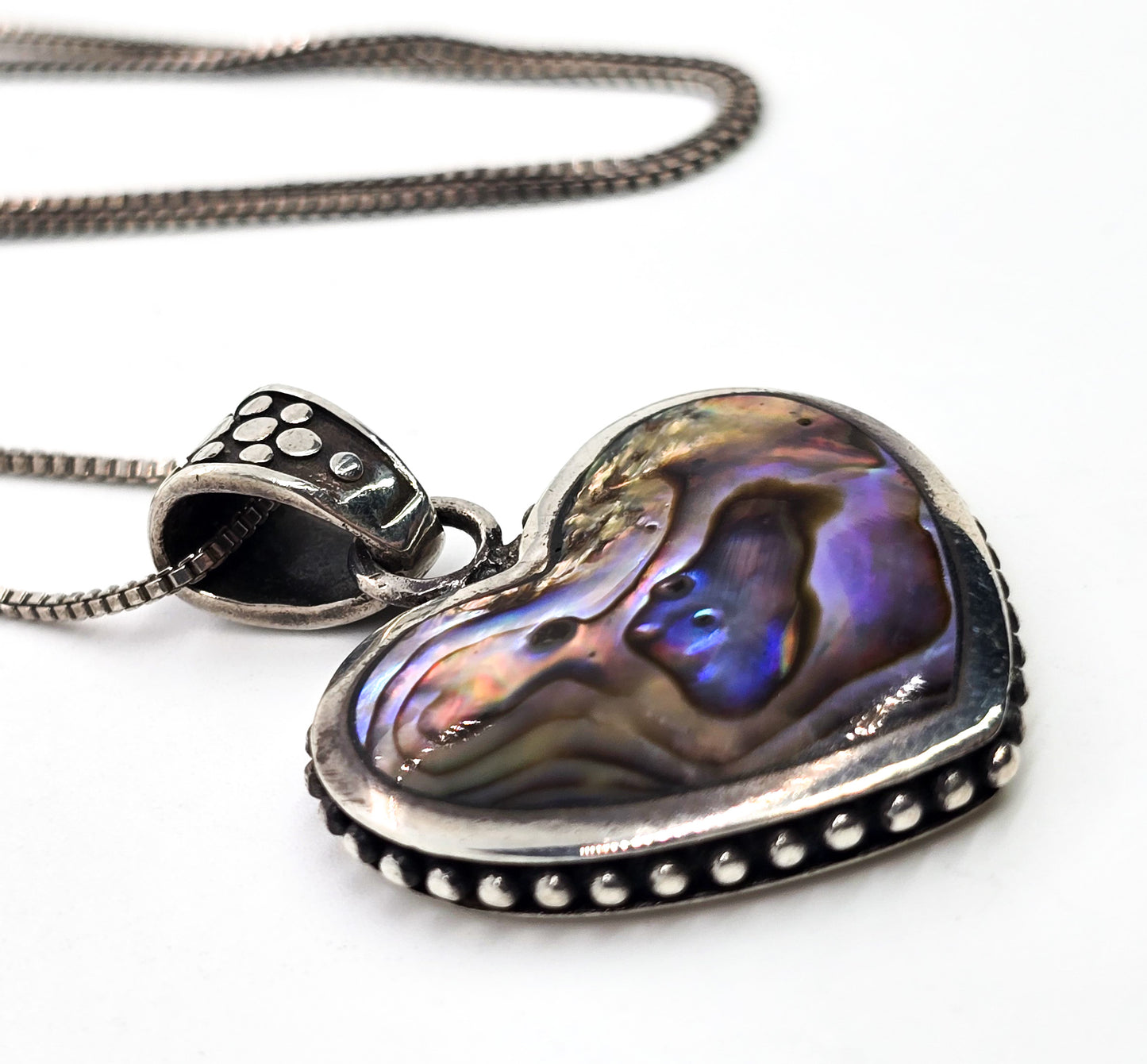 Abalone heart Bali Balinese tribal solid sterling silver vintage pendant necklace