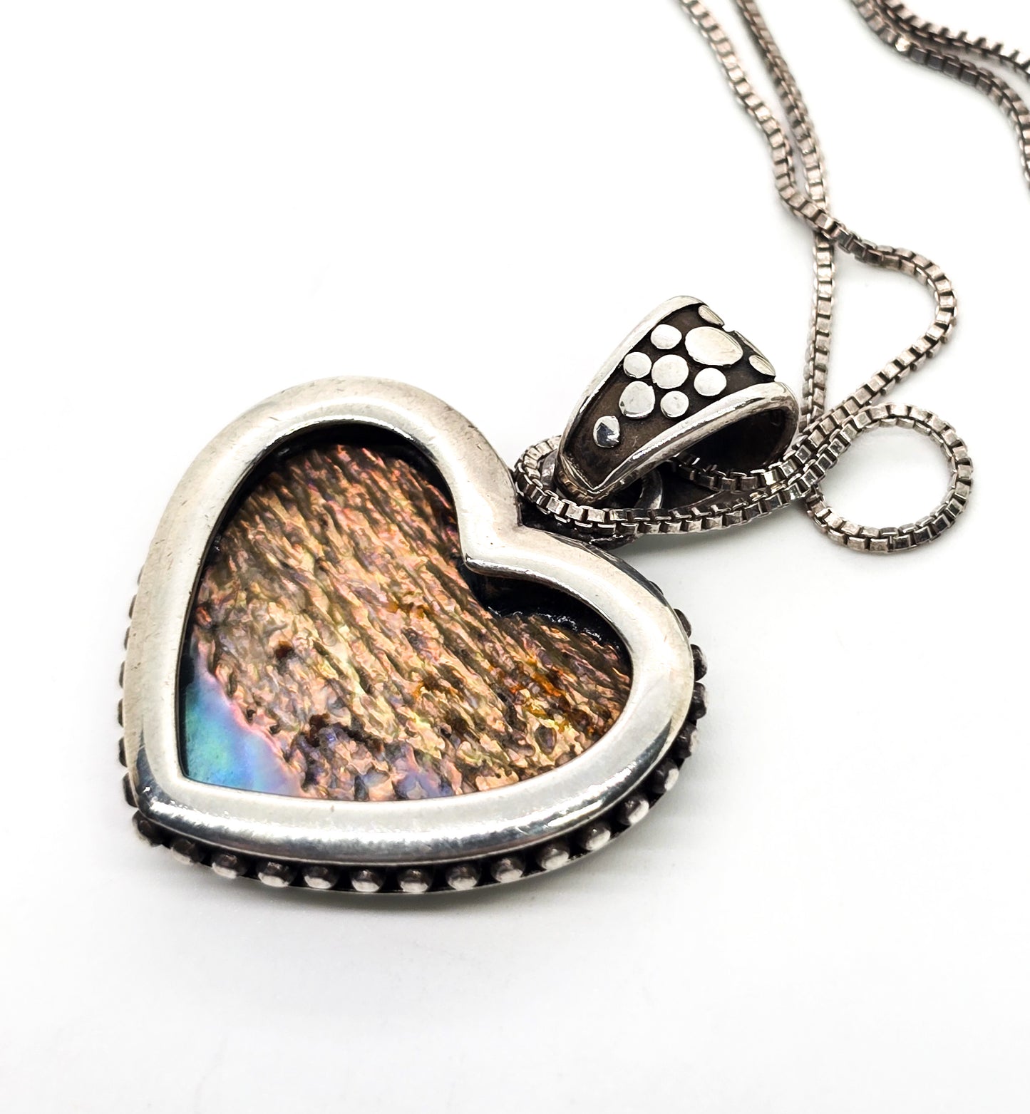 Abalone heart Bali Balinese tribal solid sterling silver vintage pendant necklace