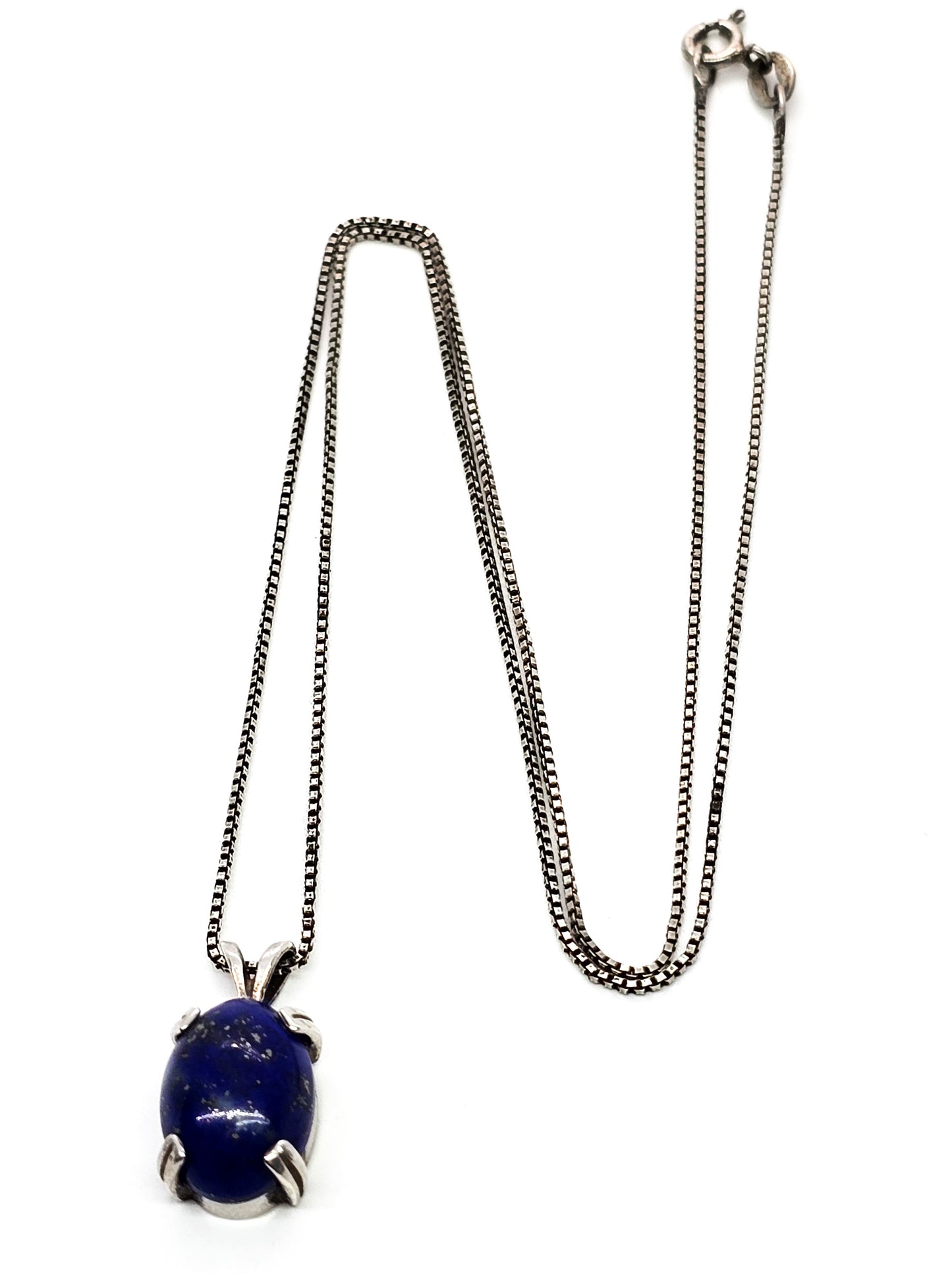 Lapis Lazuli cab small petite sterling silver vintage pendant necklace