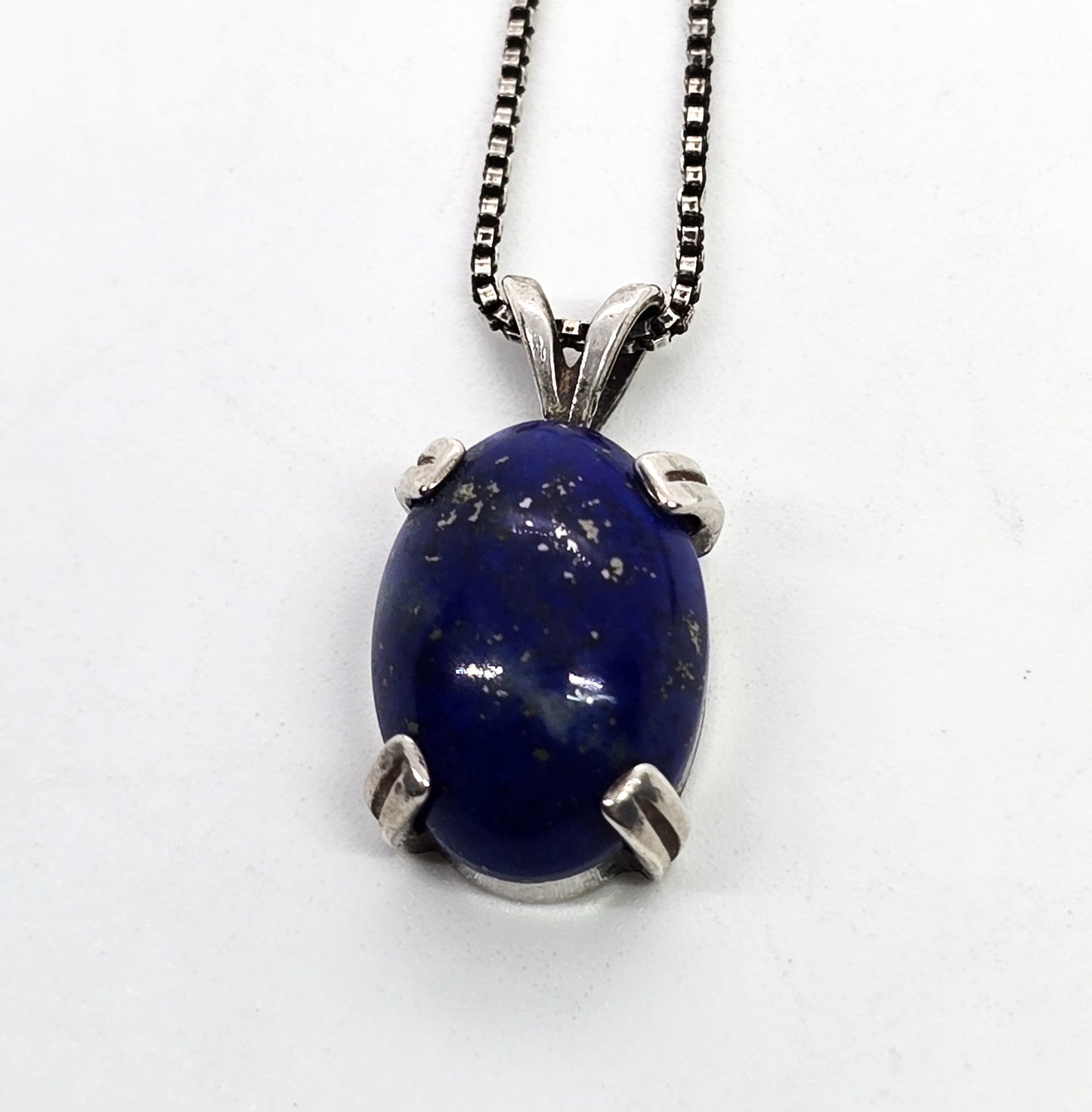 Lapis Lazuli cab small petite sterling silver vintage pendant necklace