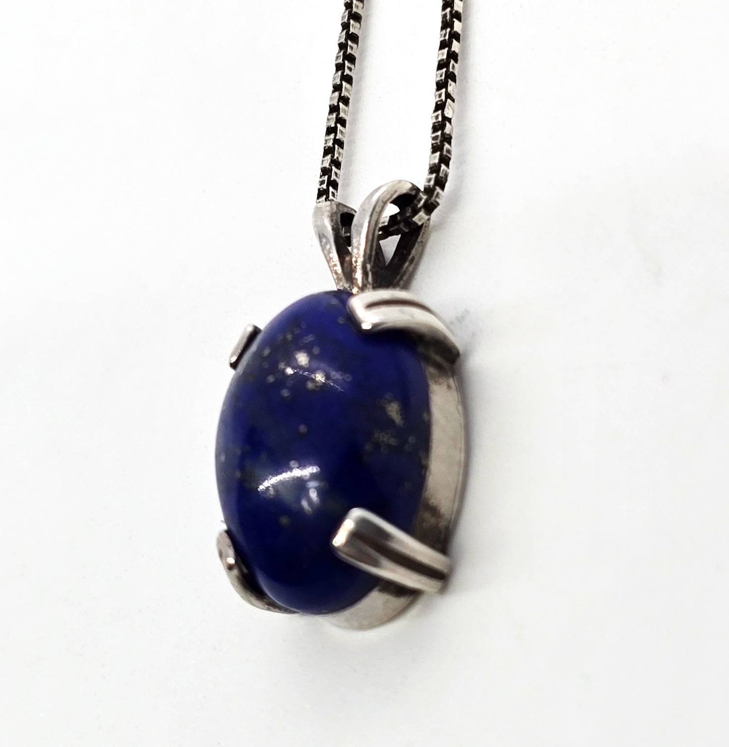 Lapis Lazuli cab small petite sterling silver vintage pendant necklace