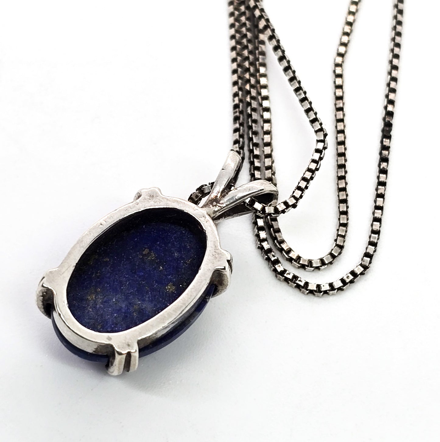 Lapis Lazuli cab small petite sterling silver vintage pendant necklace