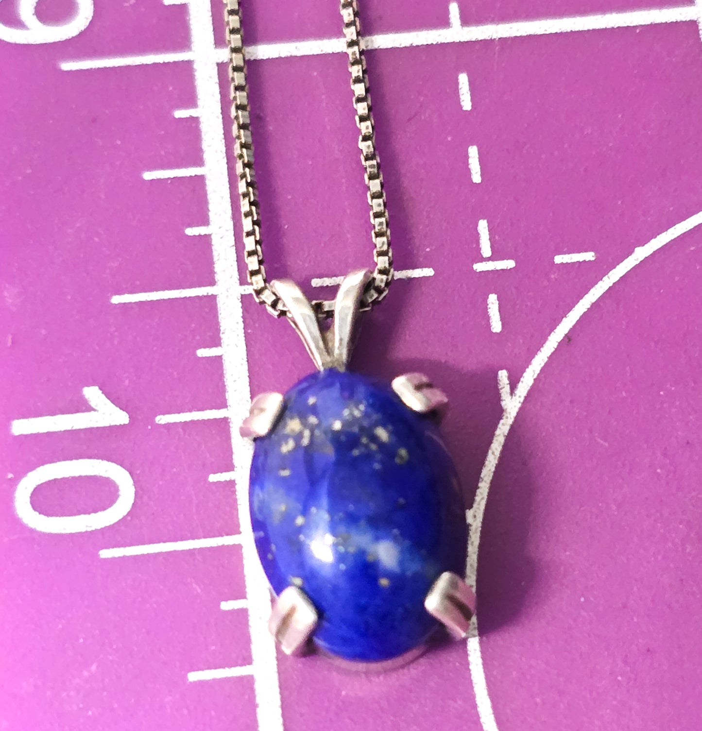 Lapis Lazuli cab small petite sterling silver vintage pendant necklace