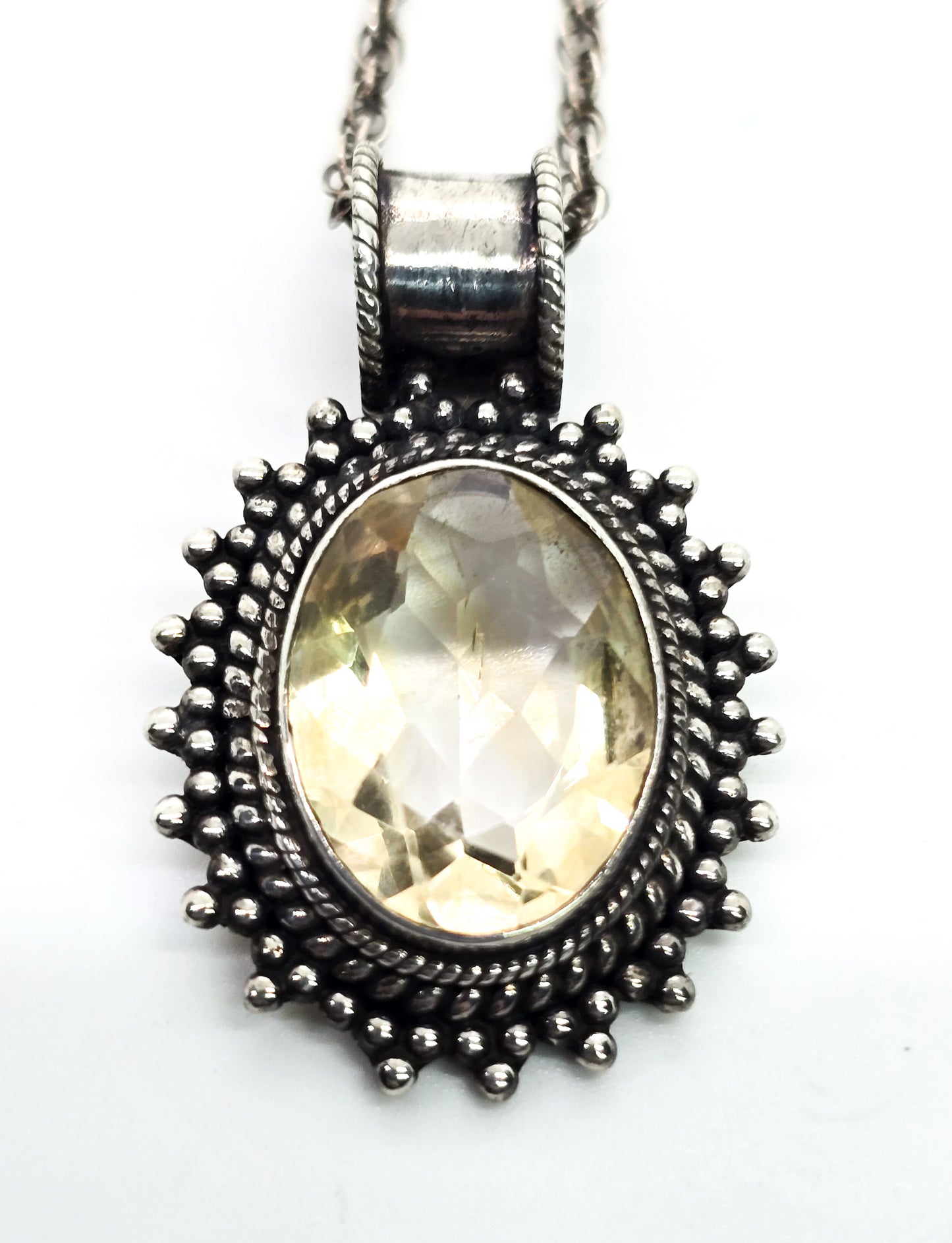 Lemon Quartz gemstone Bali Balinese vintage sterling silver pendant necklace