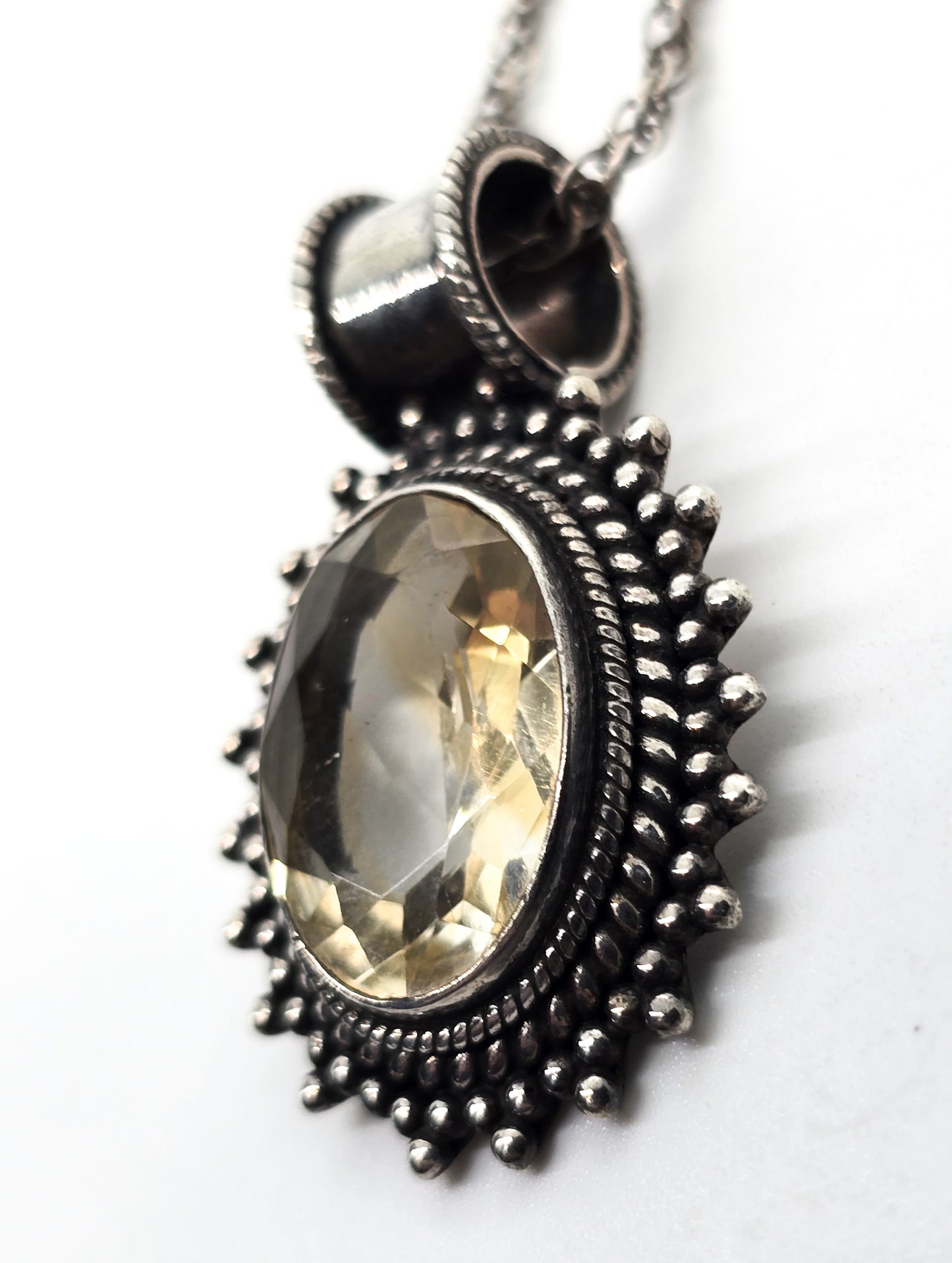 Lemon Quartz gemstone Bali Balinese vintage sterling silver pendant necklace