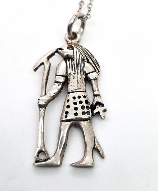 Horus Egyptian God figural sterling silver pendant necklace