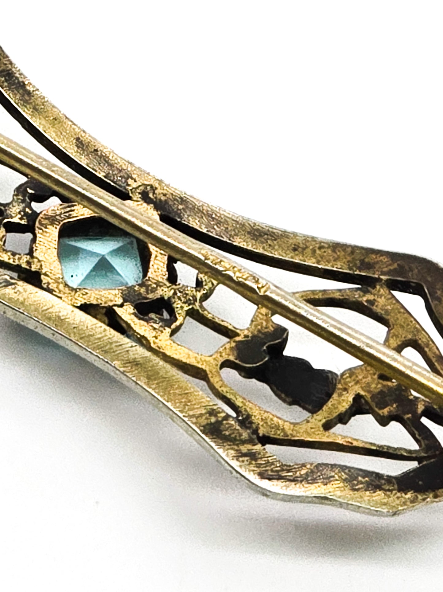 Art Nouveau Gold filled aqua blue princess paste vintage silver plated brooch