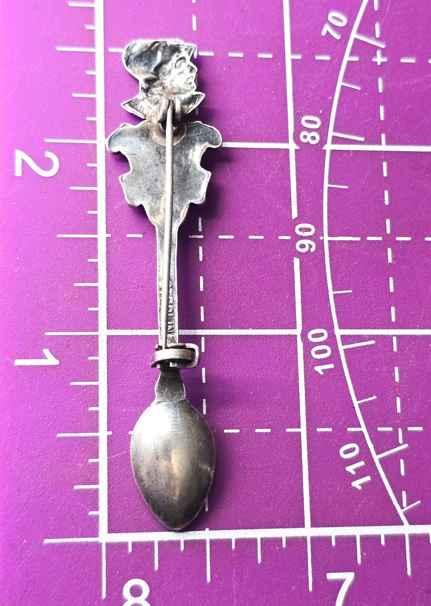 Heraldic knight shield vintage sterling silver spoon brooch