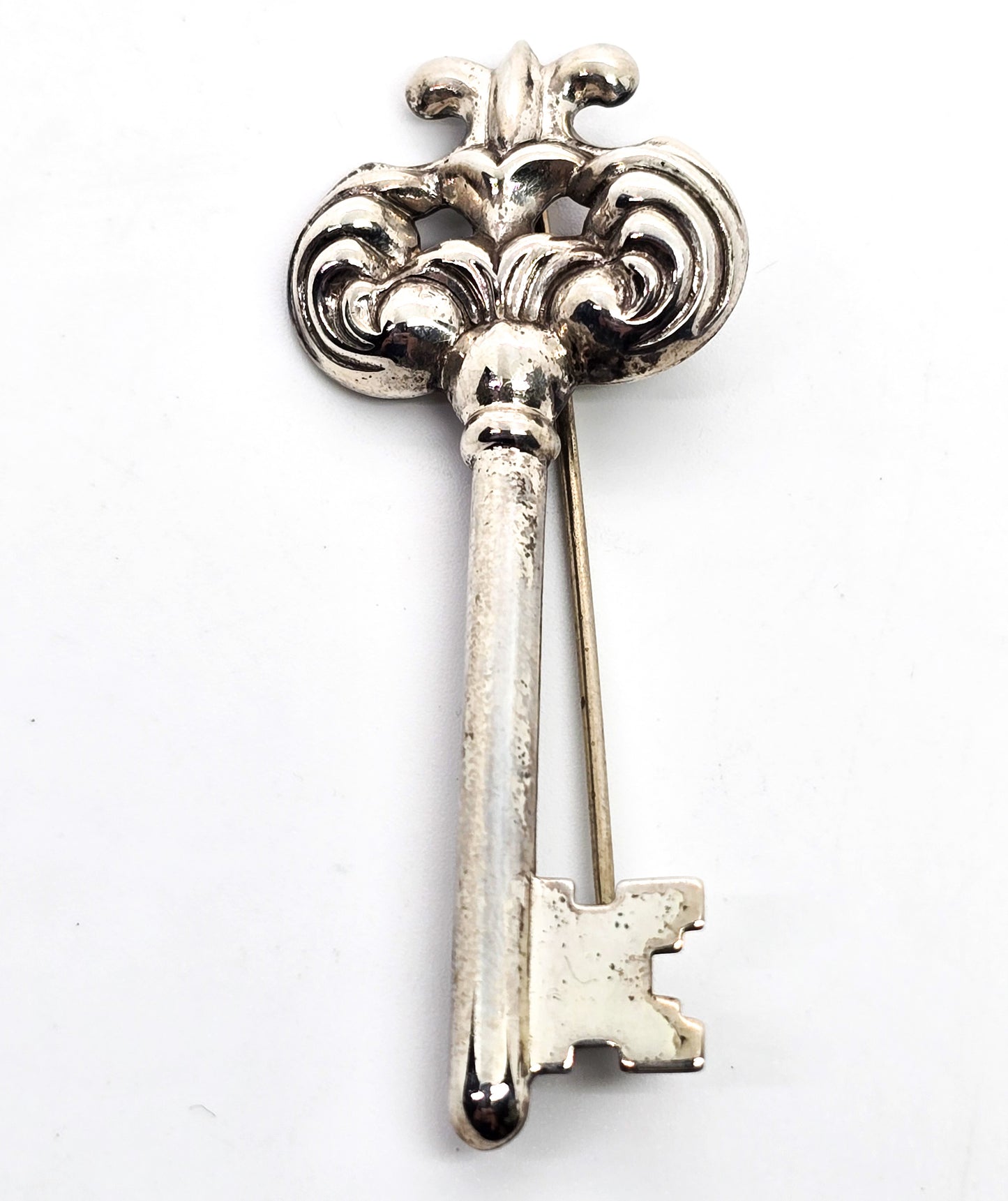 Beau Sterling Skeleton Key  vintage signed sterling silver mid century brooch