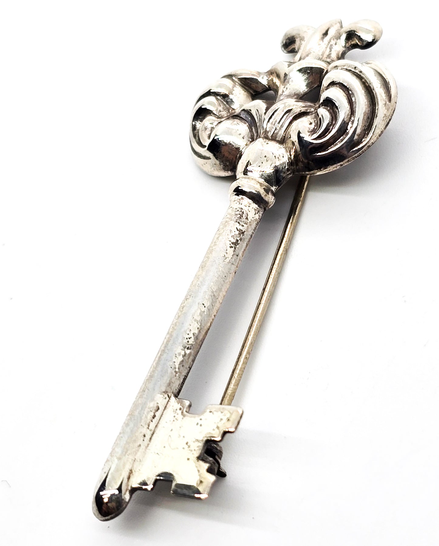 Beau Sterling Skeleton Key  vintage signed sterling silver mid century brooch