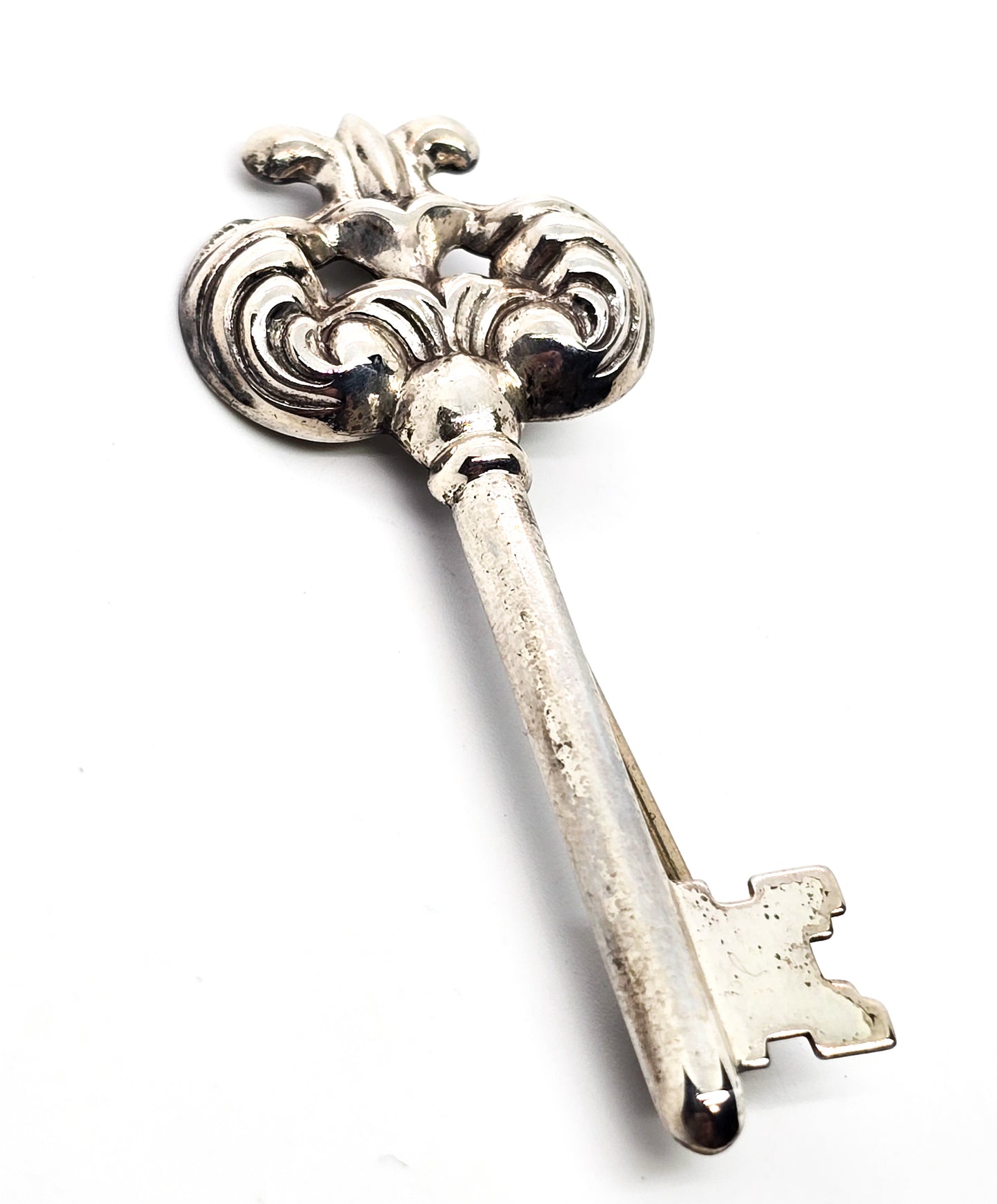 Beau Sterling Skeleton Key  vintage signed sterling silver mid century brooch