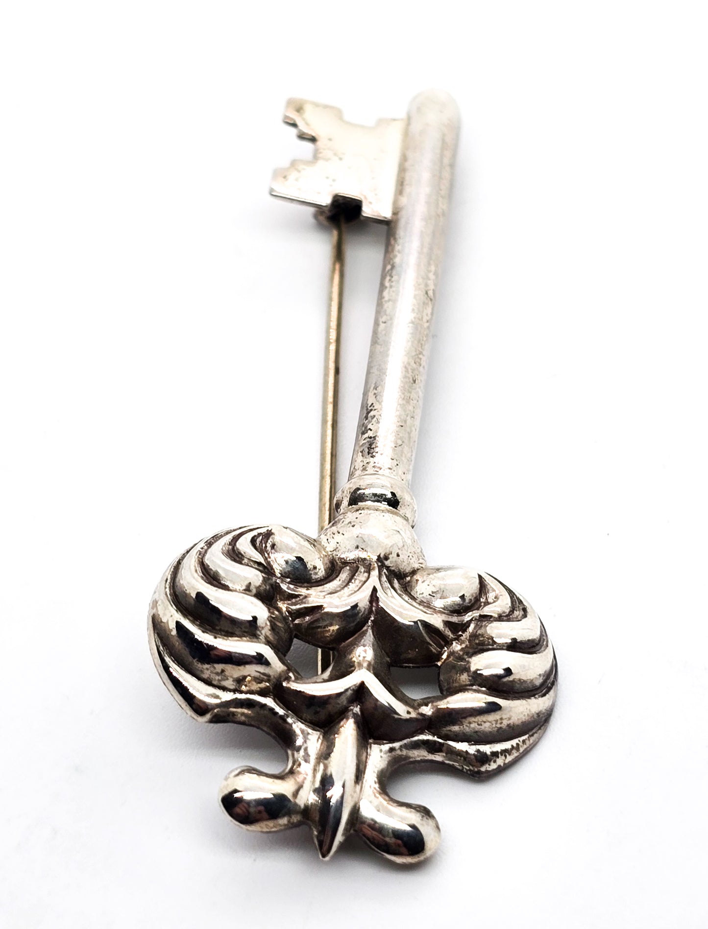 Beau Sterling Skeleton Key  vintage signed sterling silver mid century brooch