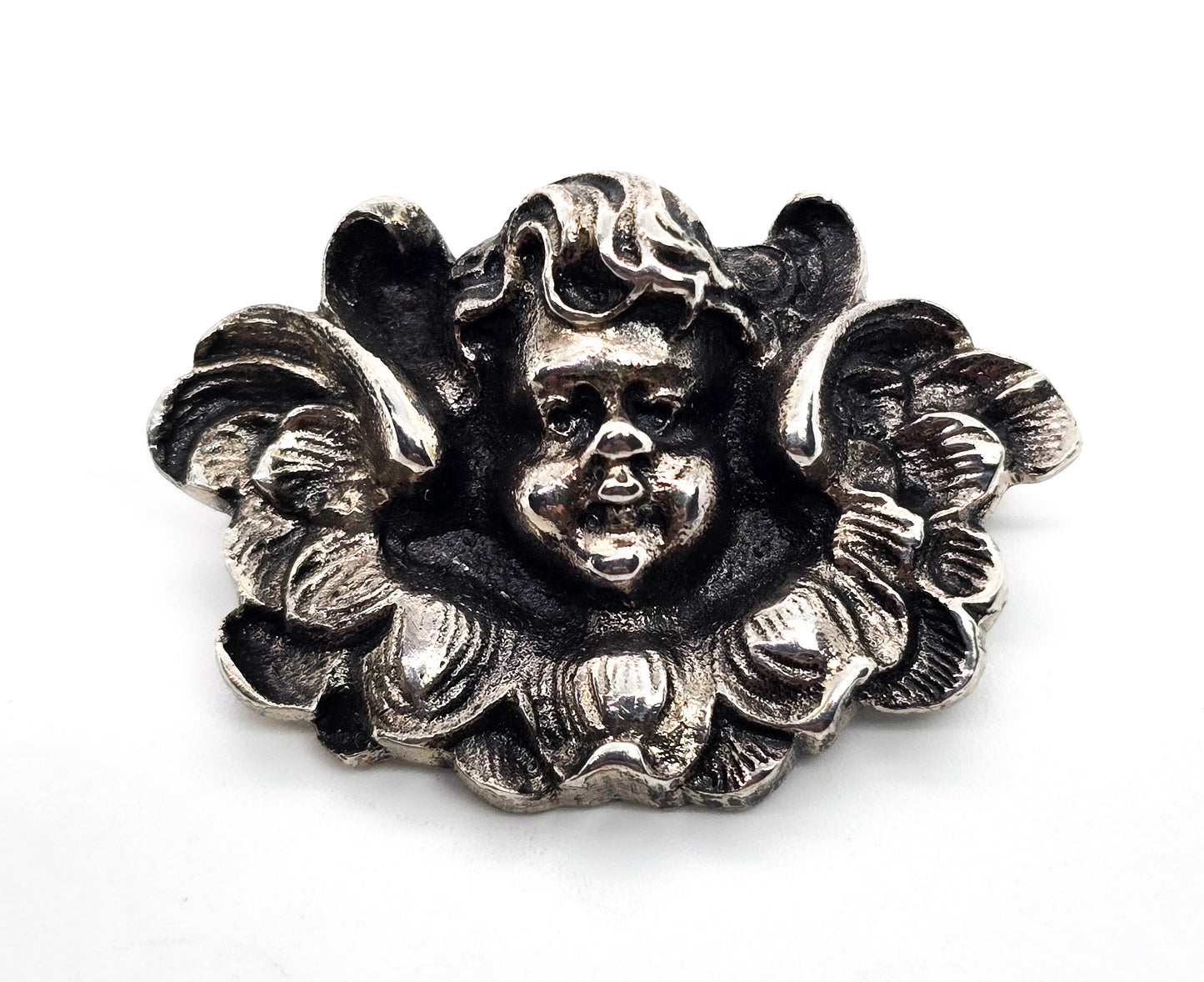 BAS Blachian Antik Schmuck Cherub Cupid Putti antique Sterling Silver Brooch pin