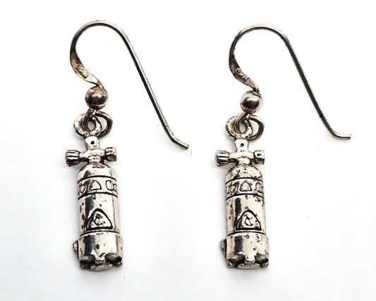 Peter Stone PSCL Large Dive Air Tank Sterling Silver drop Earrings TE966