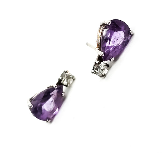 Amethyst pear cut purple gemstone Cubic zirconia sterling silver stud earrings