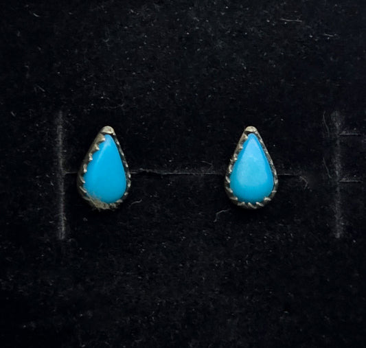 Turquoise gemstone pear cut sterling silver vintage stud earrings