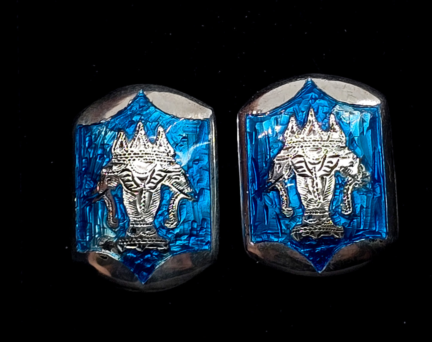 Siam Neillioware Blue enamel Erawan elephant vintage sterling silver cufflinks