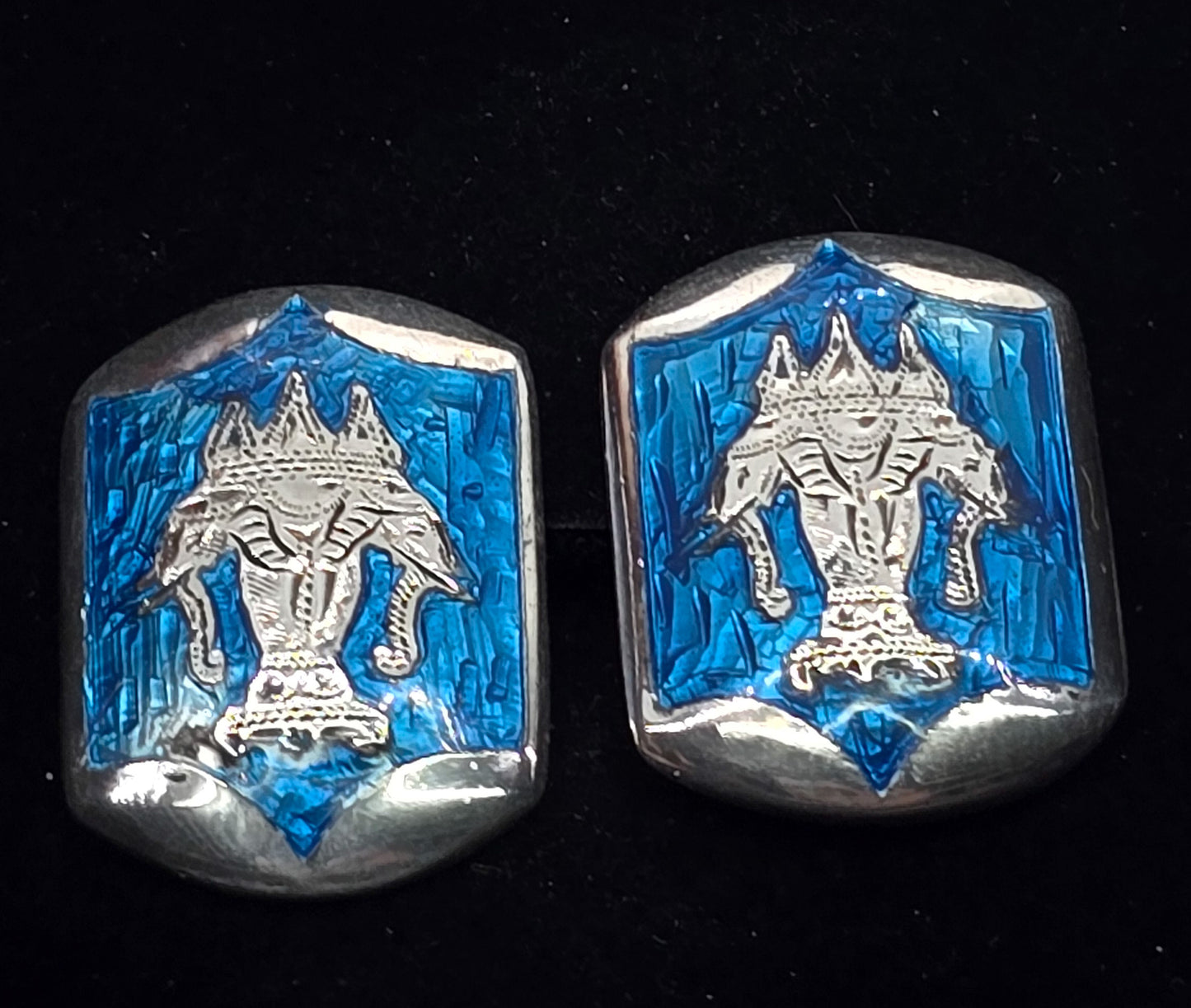 Siam Neillioware Blue enamel Erawan elephant vintage sterling silver cufflinks