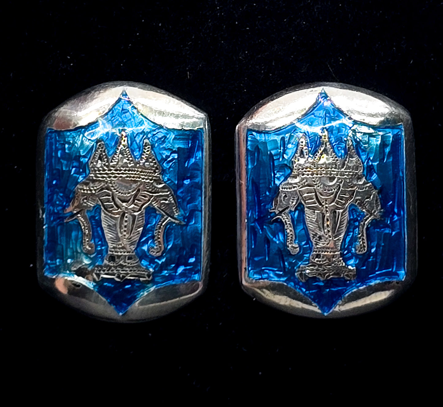 Siam Neillioware Blue enamel Erawan elephant vintage sterling silver cufflinks