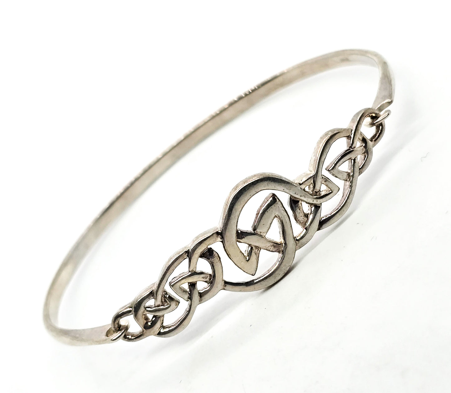 Irish Celtic knot hinged vintage thin sterling silver bangle bracelet Ireland