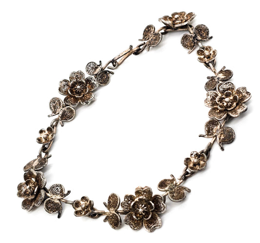 Spun silver flower cannetile vintage sterling sliver tennis bracelet