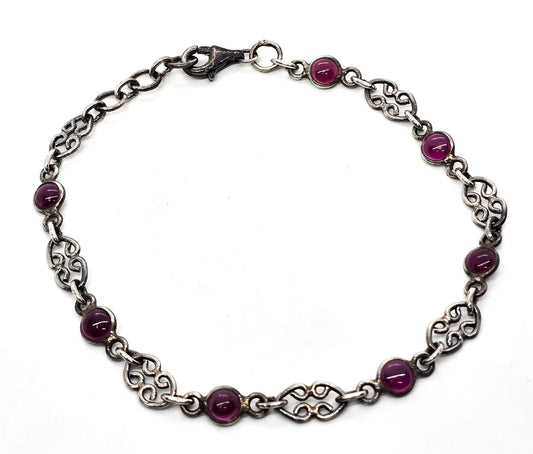 Umbalite purple garnet gemstone sterling silver double heart bracelet 8.75 inches