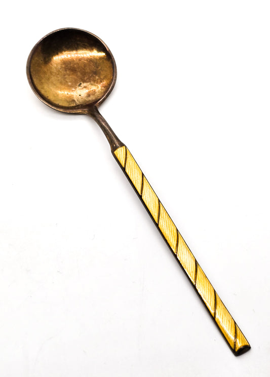 J Tostrup Sterling Silver Norway signed antique Guilloche Enamel Salt Spoon