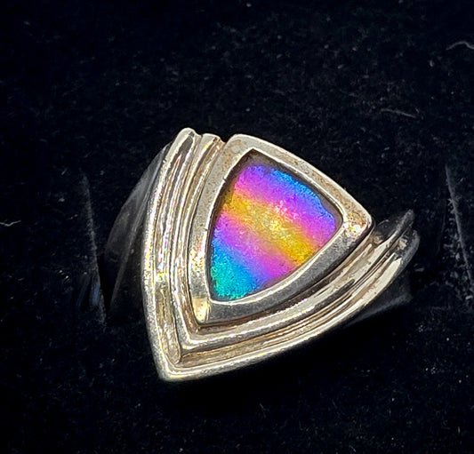 Niobium rainbow metal sterling silver retro signed vintage ring size 6