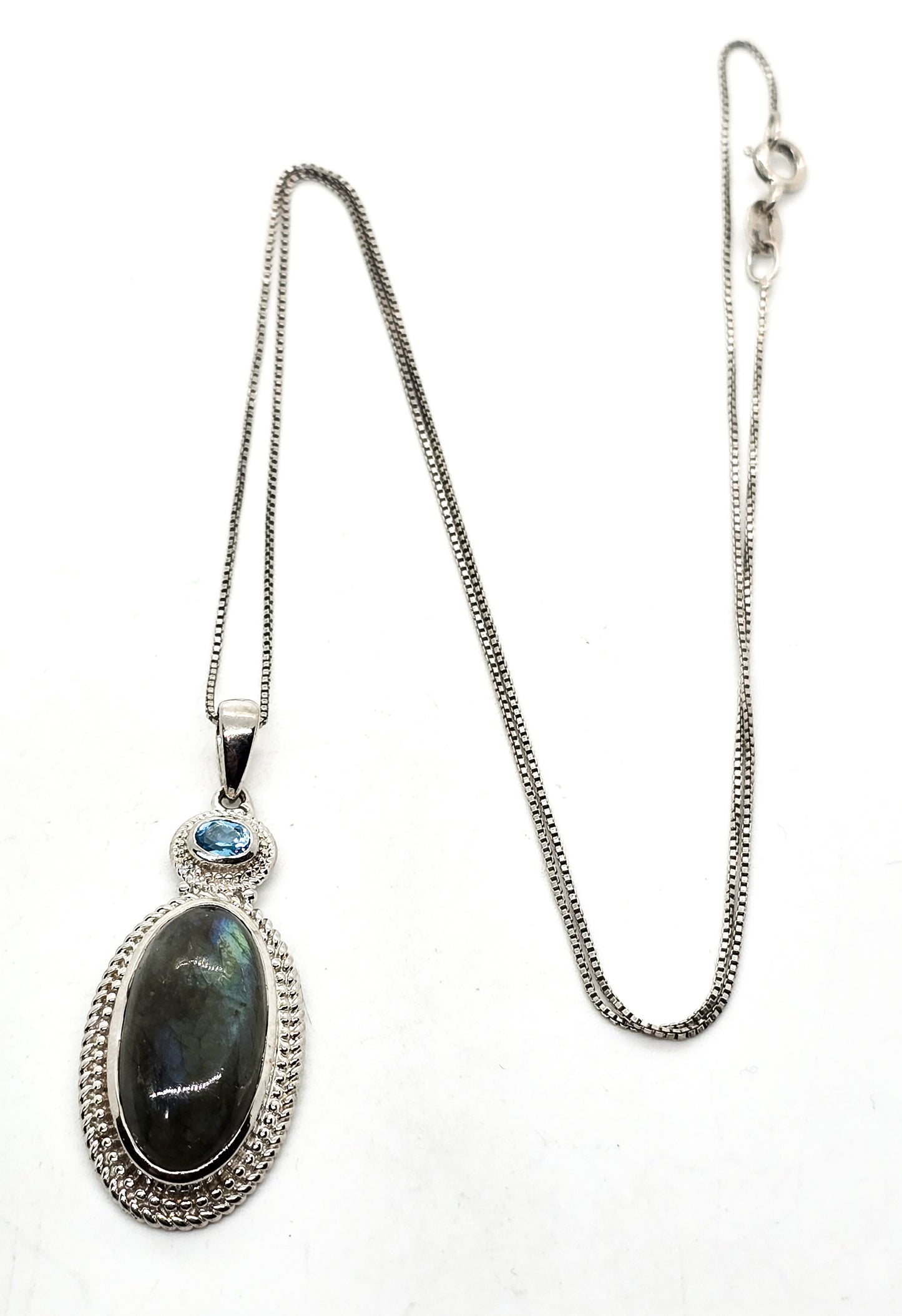 Labradorite blue topaz gemstone sterling plated pendant necklace